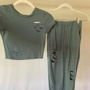 Blue crop top & pencil skirt set